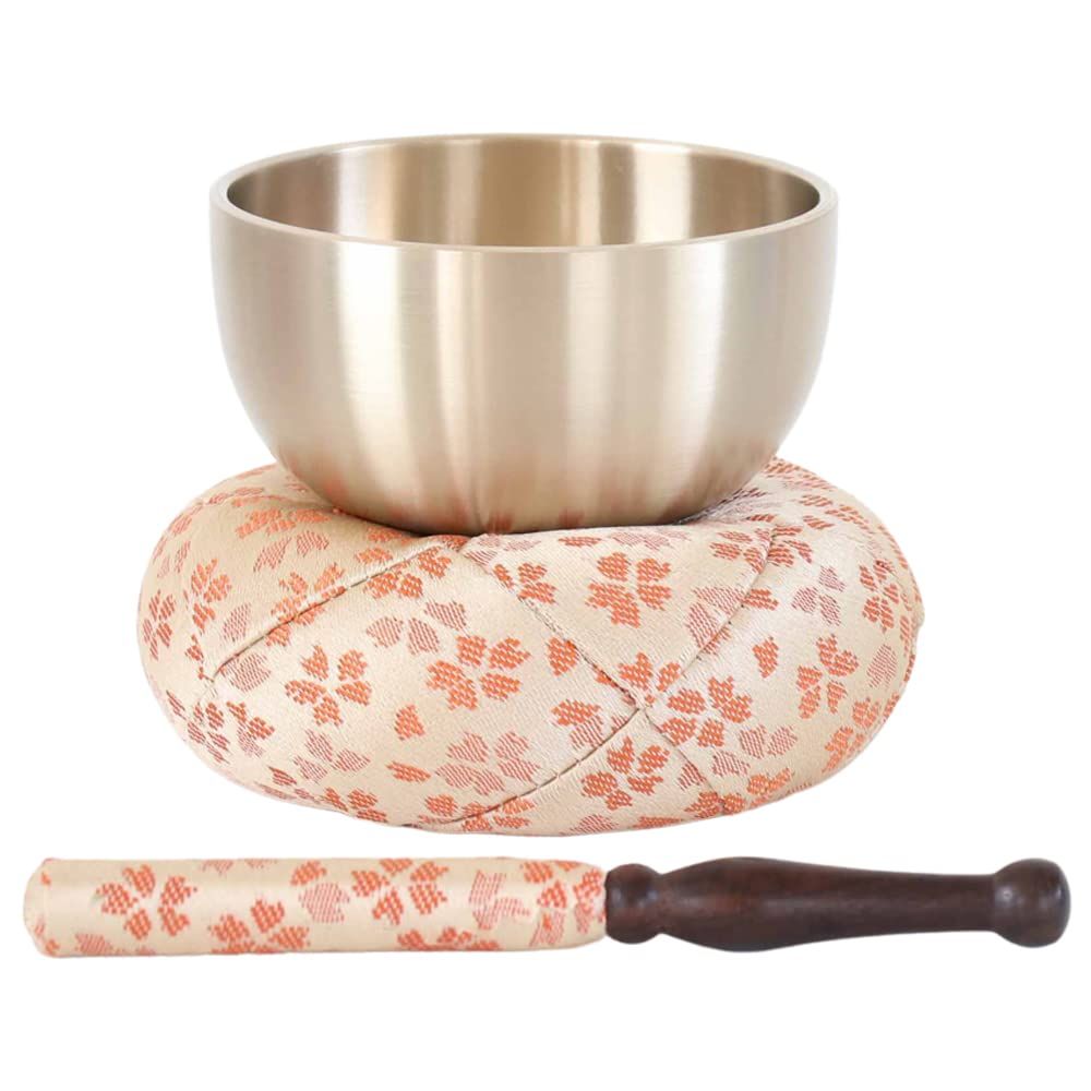 なーむくまちゃん工房 日和柄 国産おりんセット おリン リン棒 布団 2 8寸 直径8 5 cm ベージュ