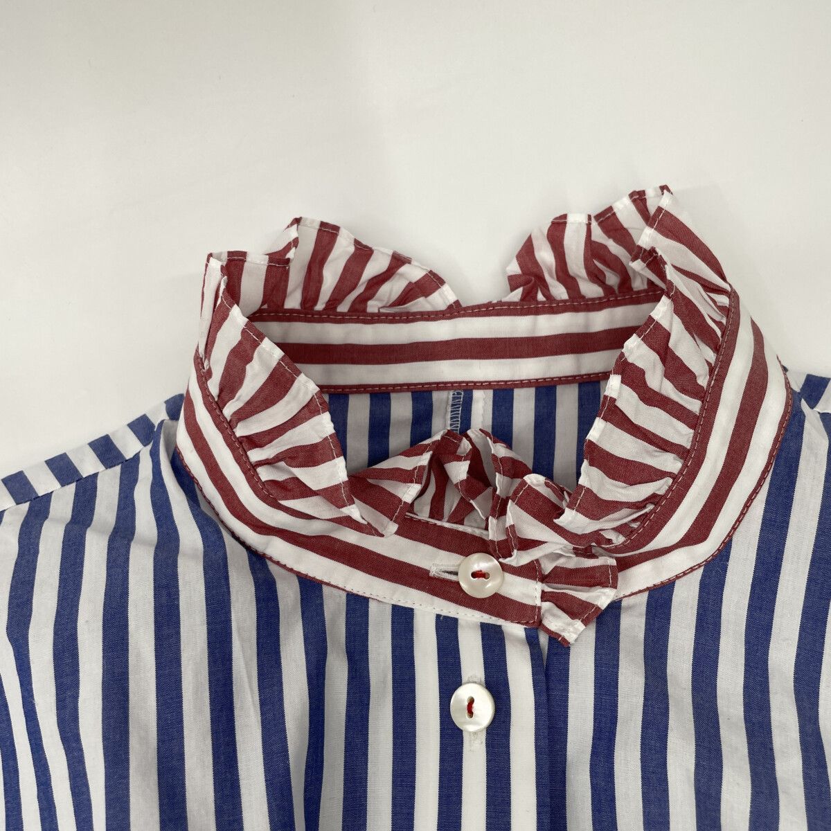 SEVEN TEN by MIHO KAWAHITO ストライプシャツドレス SEVEN TEN by MIHO KAWAHITO セブンテン バイミホカワヒト ﾌﾞﾙｰ×ﾚｯﾄﾞ