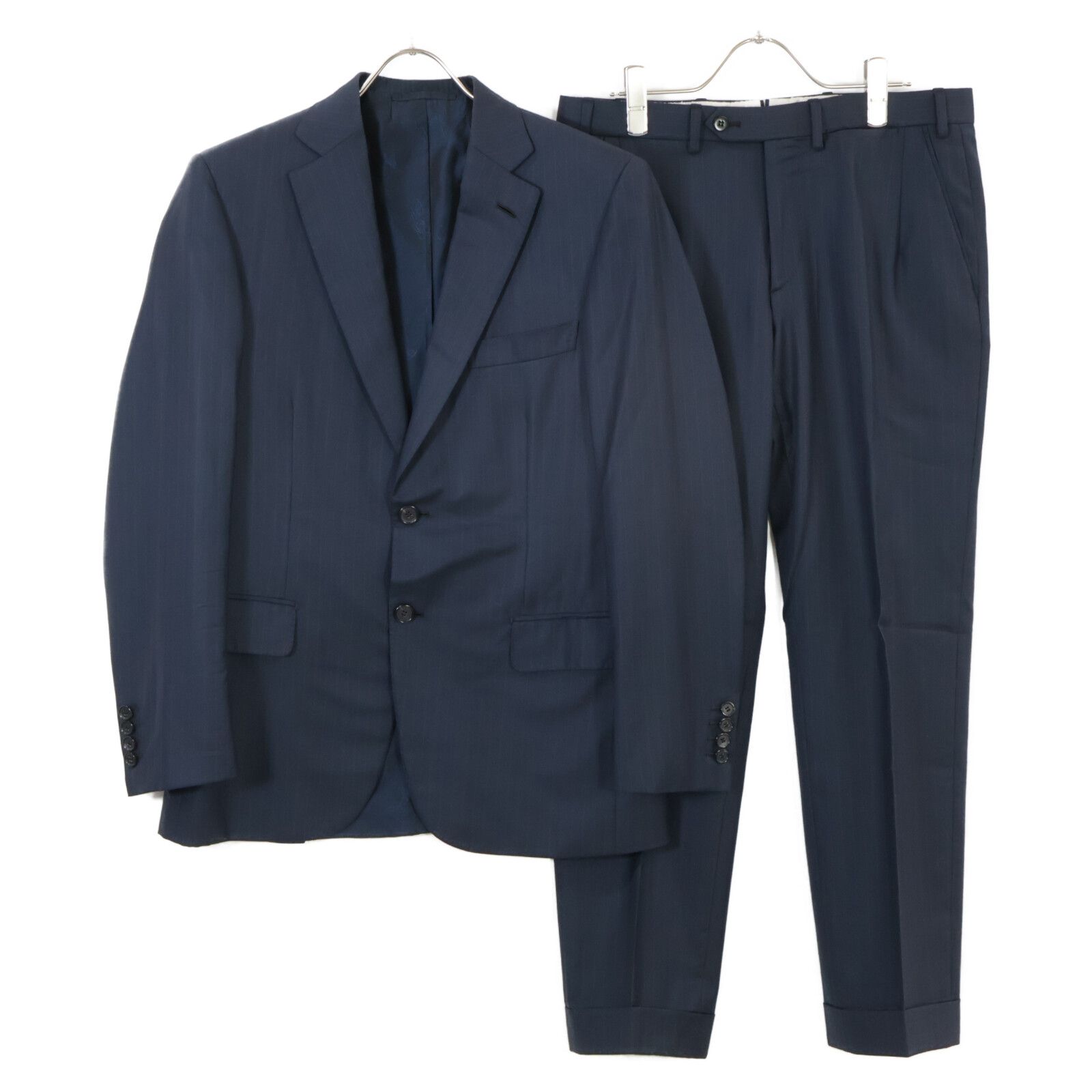 Brioni ブリオーニ ﾌﾞﾗｯｸ BRUNICO super170s ｽﾄﾗｲﾌﾟ ｽｰﾂｾｯﾄｱｯﾌﾟ 46
