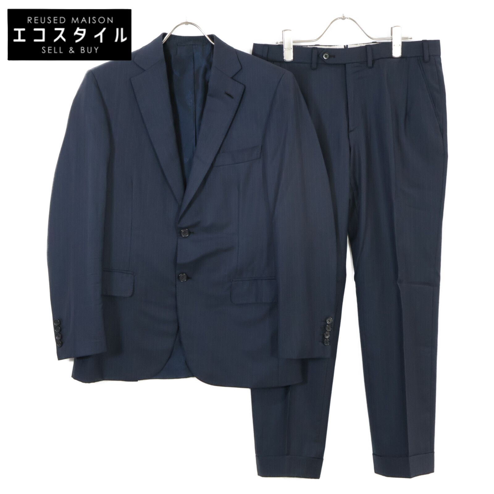 Brioni ブリオーニ ﾌﾞﾗｯｸ BRUNICO super170s ｽﾄﾗｲﾌﾟ ｽｰﾂｾｯﾄｱｯﾌﾟ 46