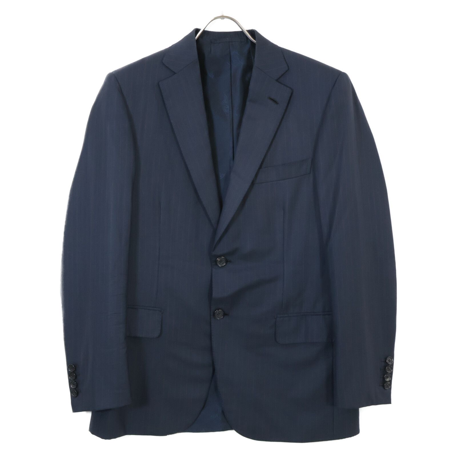 Brioni ブリオーニ ﾌﾞﾗｯｸ BRUNICO super170s ｽﾄﾗｲﾌﾟ ｽｰﾂｾｯﾄｱｯﾌﾟ 46