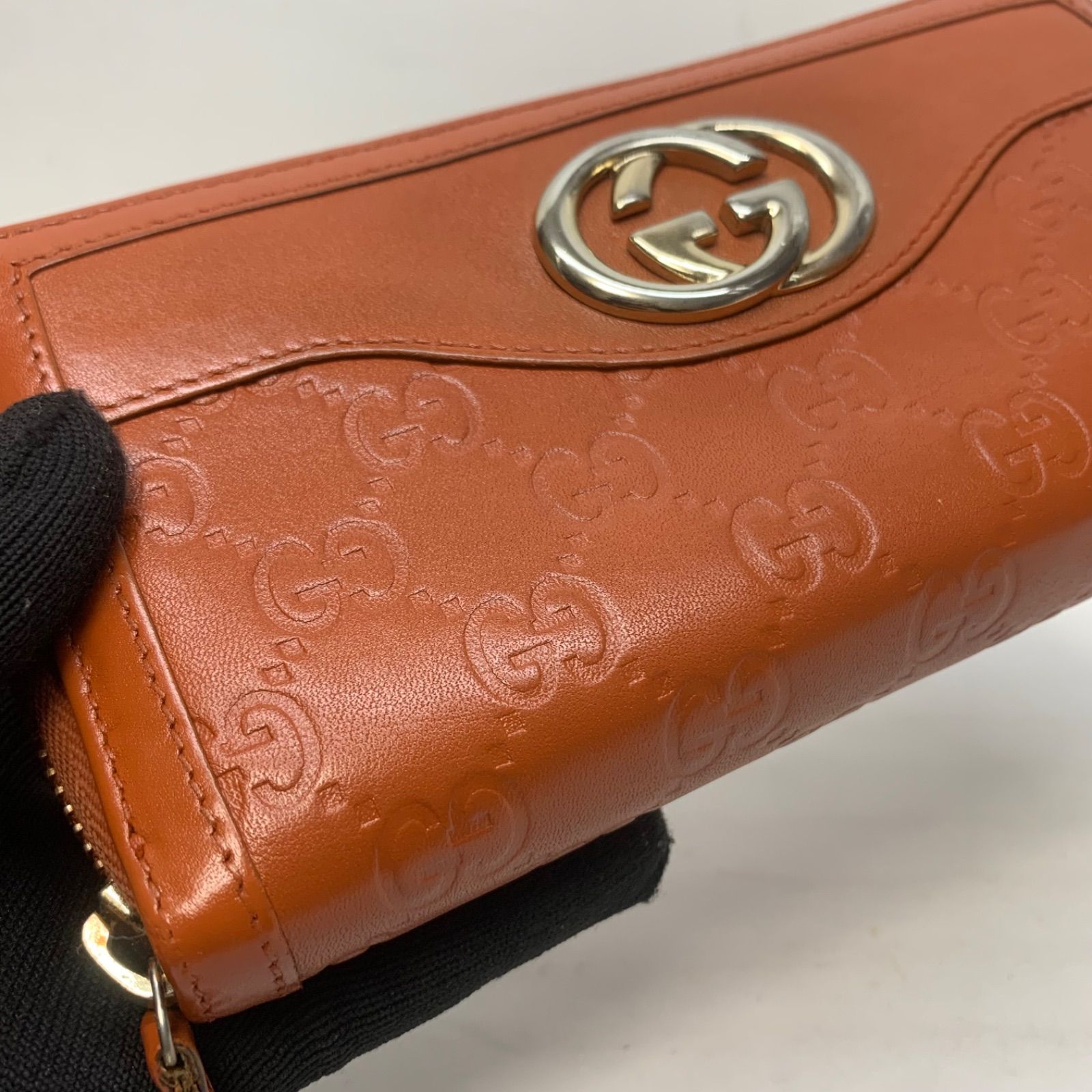 3036 GUCCI グッチ 長財布 インターロッキング レザー オレンジ系