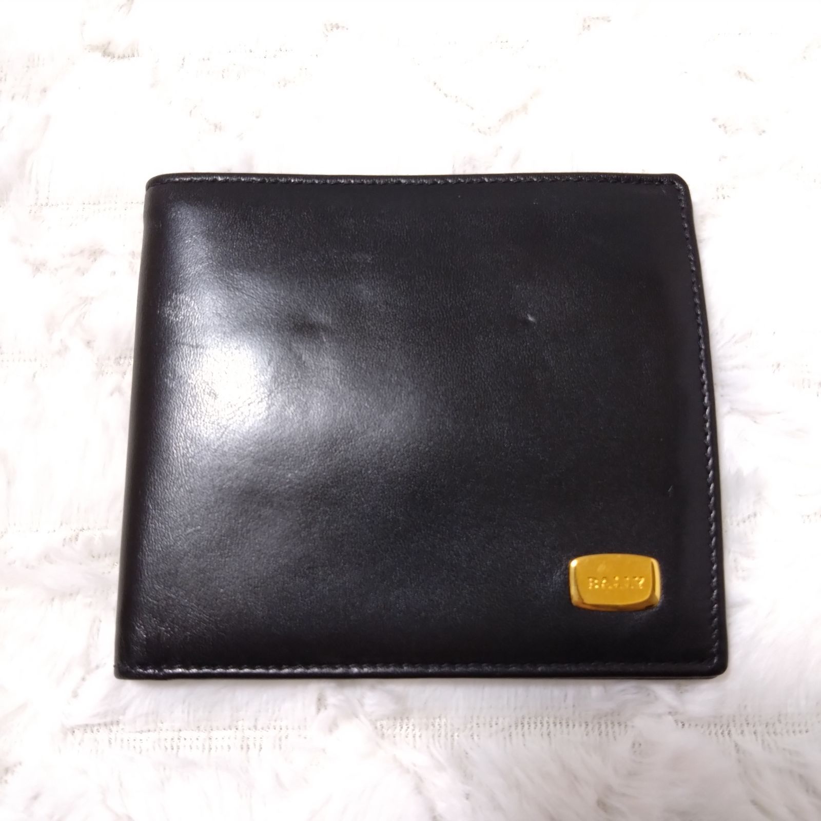 極美品】BALLY バリー 二つ折り財布 レザー ブラック ゴールド金具