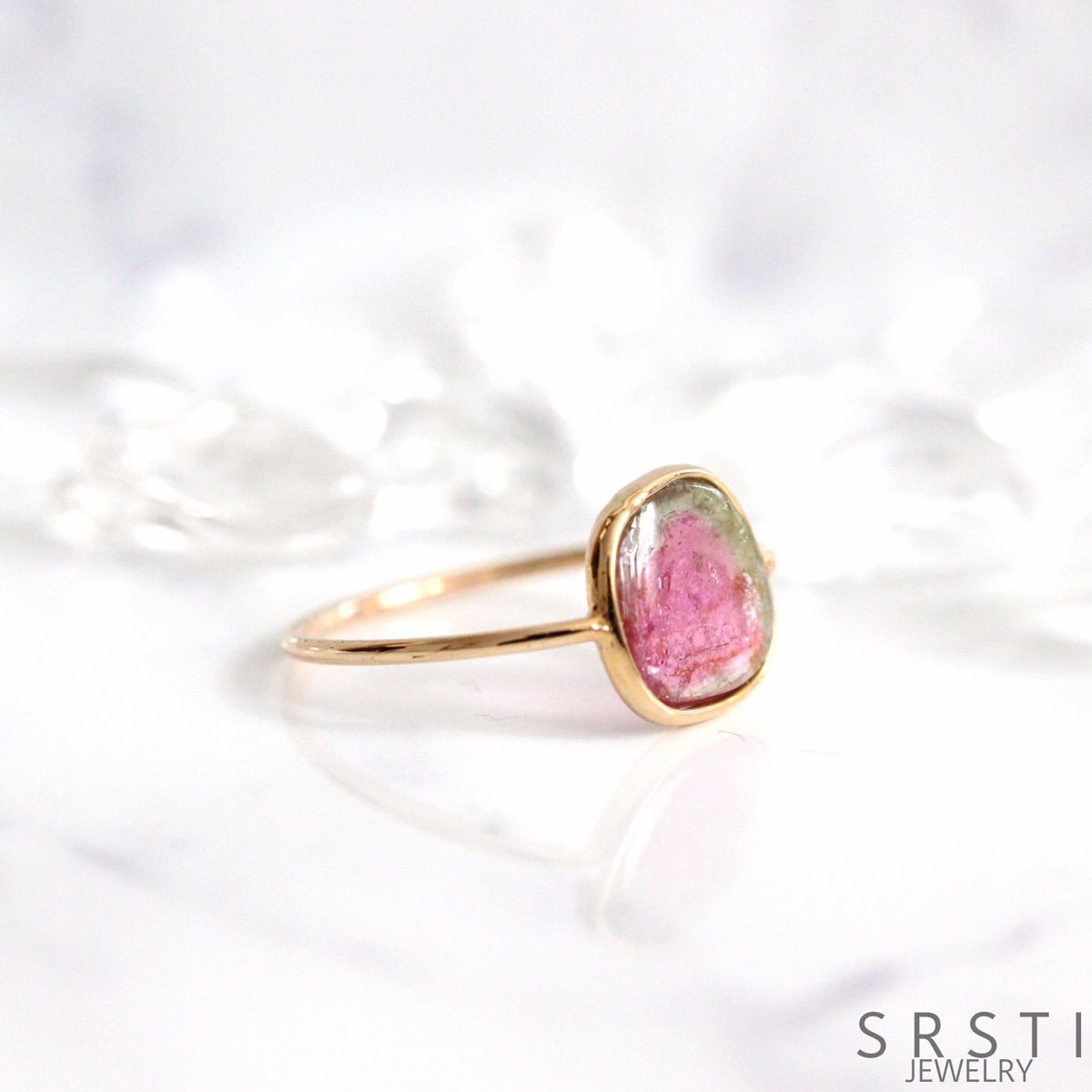 ウォーターメロントルマリンK14YGリング - メルカリ