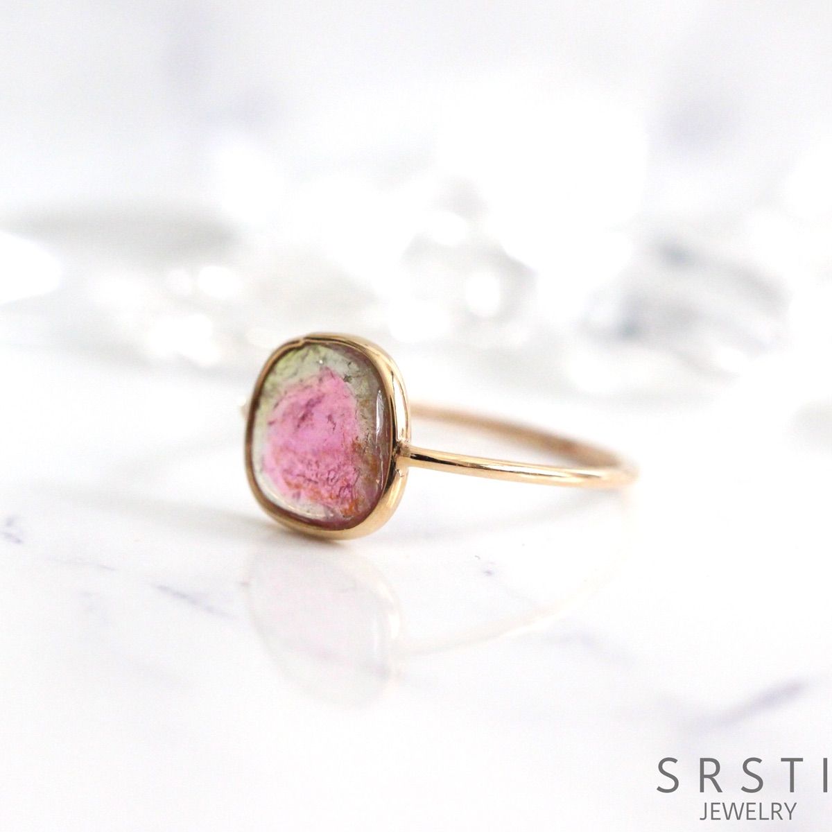 ウォーターメロントルマリンK14YGリング - メルカリ