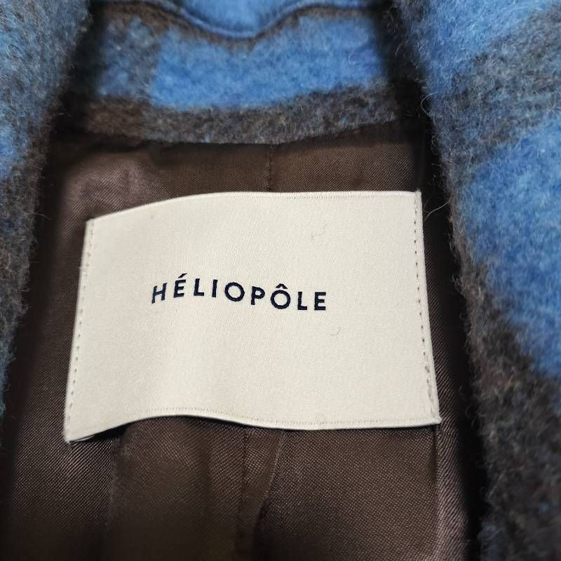 heliopole エリオポール チェック柄 シャギーコート ロング丈 青茶 38