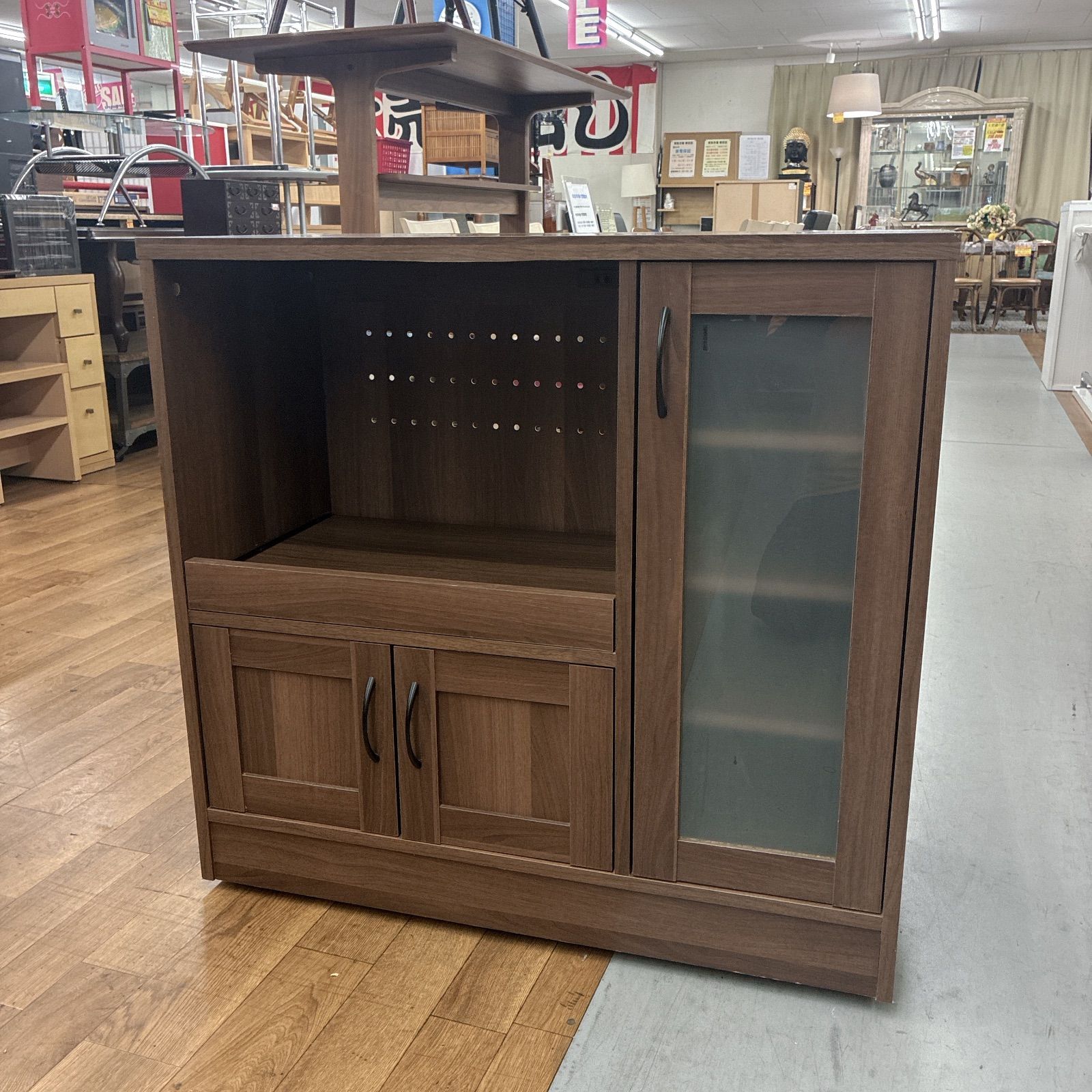 S130  ワイエムワールド レンジ台 キッチンカウンター ブラウン 幅88cm USED