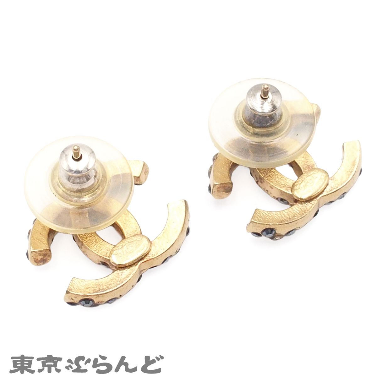 シャネル CHANEL ピアス ゴールドxブラック メタル ラインストーン