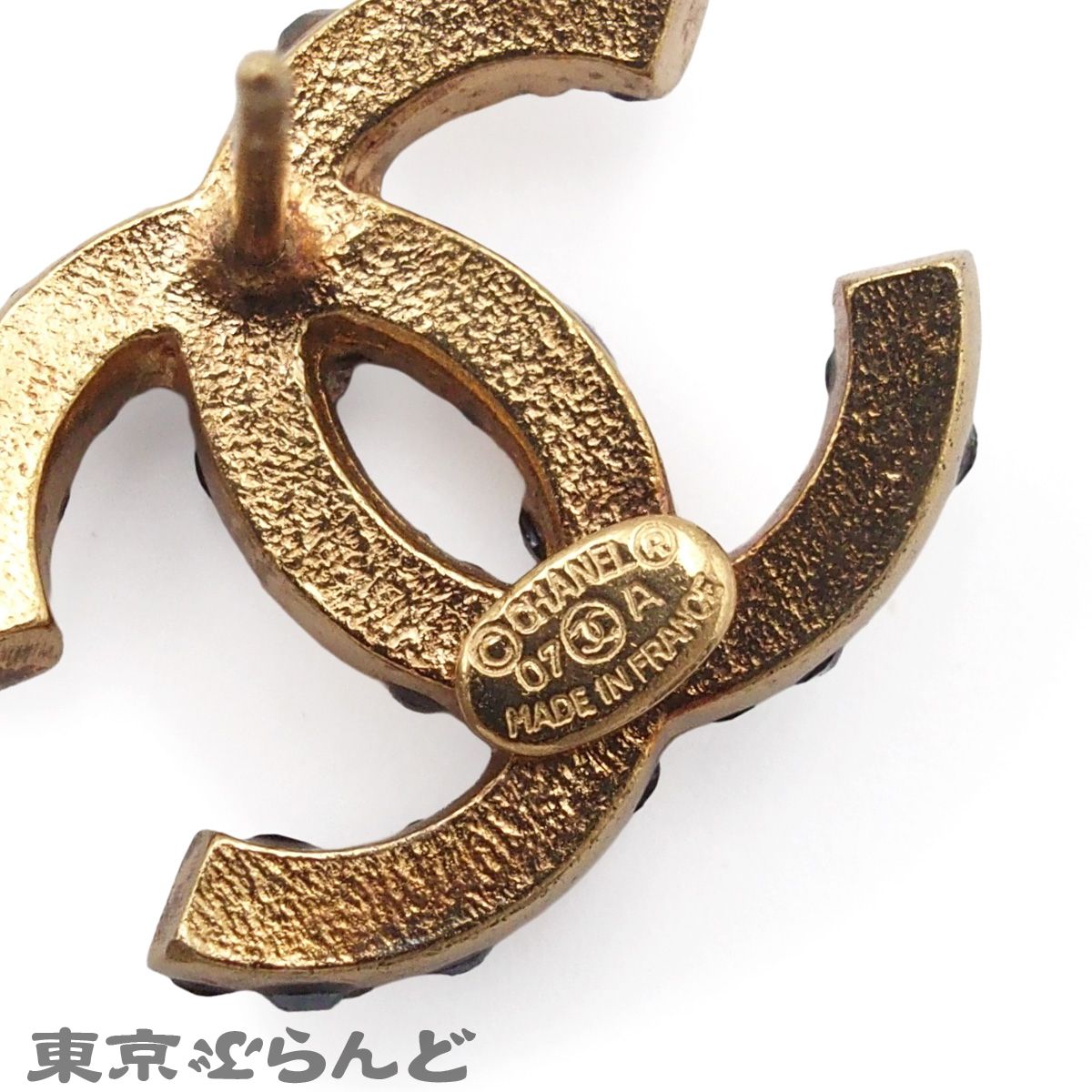 シャネル CHANEL ピアス ゴールドxブラック メタル ラインストーン