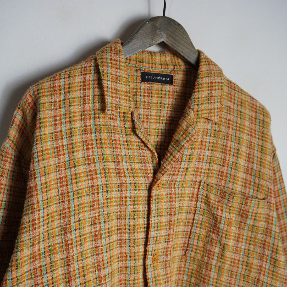 Yves Saint Laurent イエロー 襟チェックジップアップジャケット Yves Saint Laurent イエロー 襟チェックジップアップジャケット