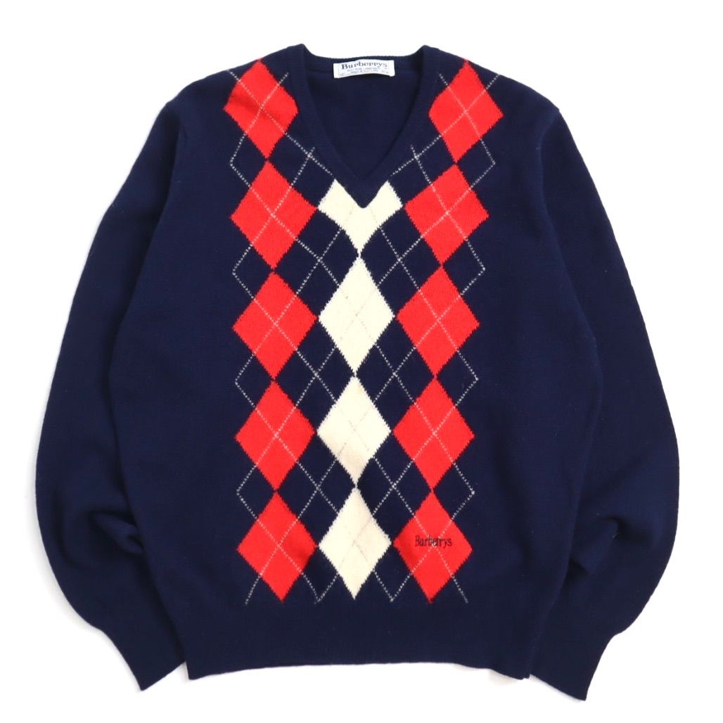 【超希少】90s Burberrys スコットランド製 ラムウール カーディガン Burberrys' 80s 90s Made in Scottland argyle sweater vintage