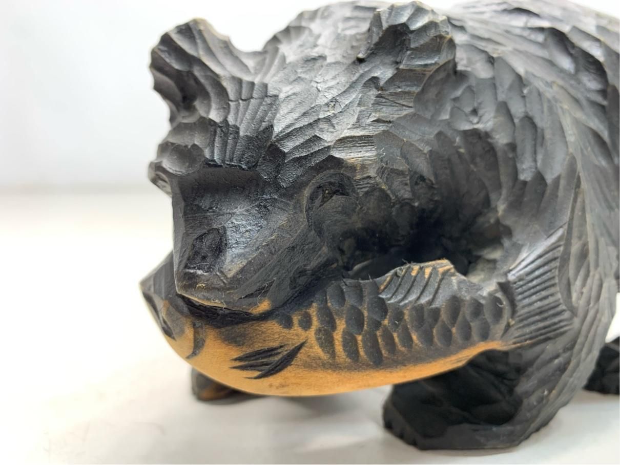 凛々しい顔 置物 木彫 木彫り オブジェ 彫刻 熊 民芸品 北海道 郷土