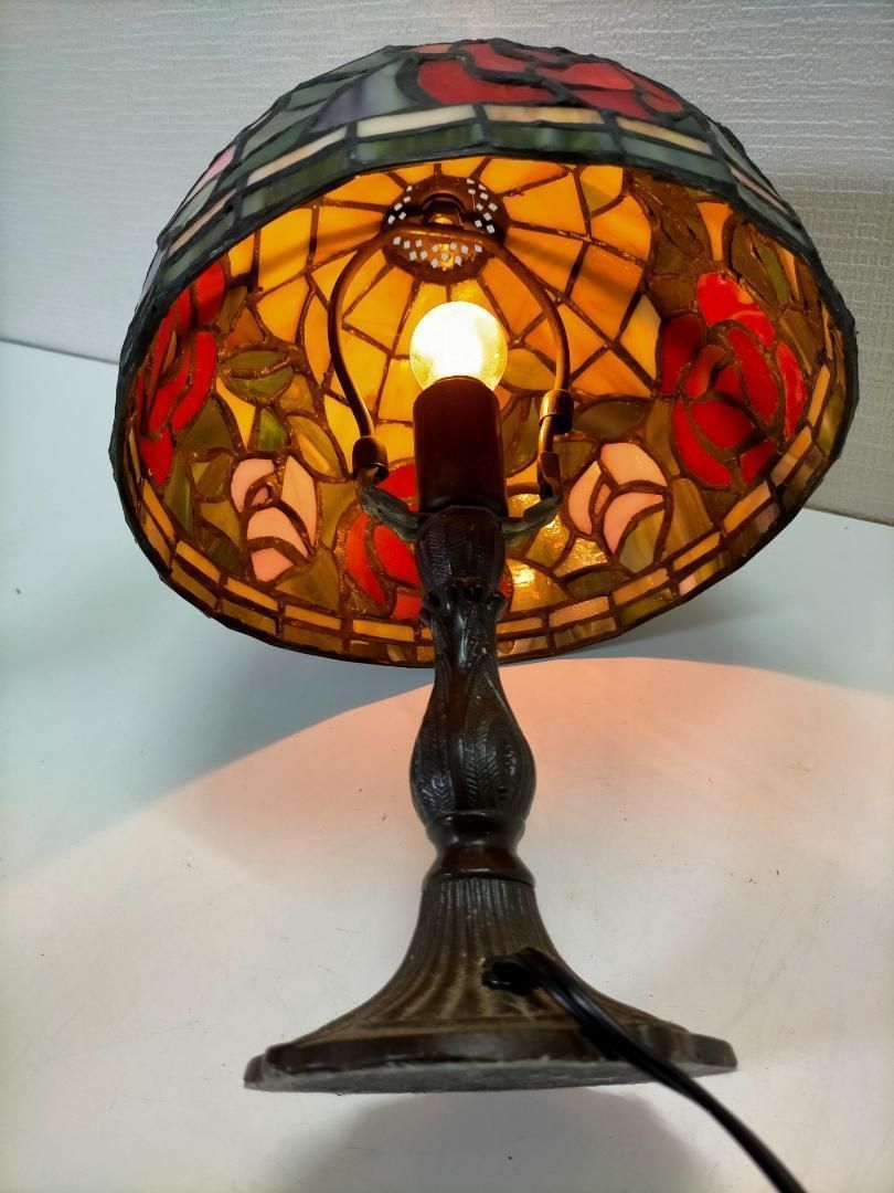 昭和レトロ・アンティーク デザイン ステンドグラスランプ 赤・ピンク