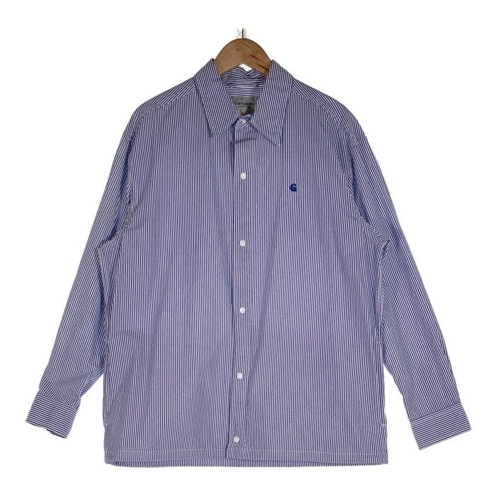 Carhartt WIP カーハートワークインプログレス L/S ASHER SHIRT ロングスリーブ アッシャーシャツ ストライプ ホワイト ブルー スナップボタン Size S
