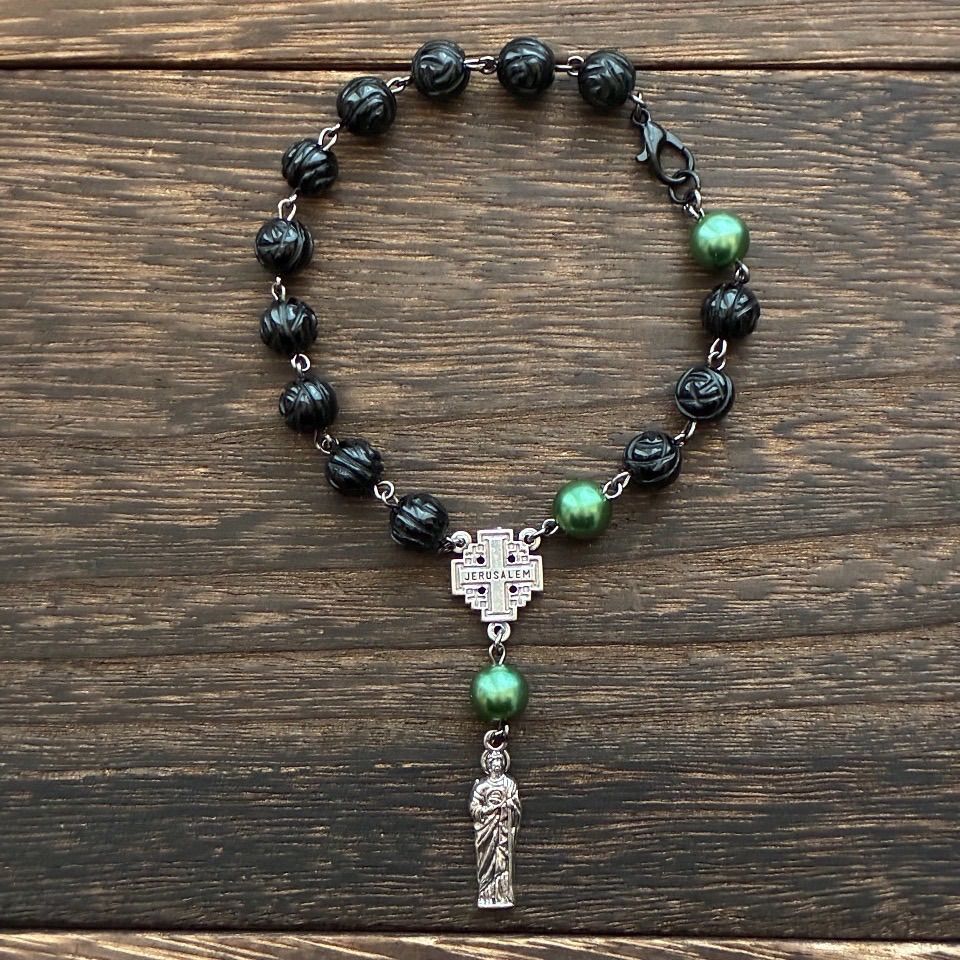 天然石ミニロザリオ ブラックオニキス《サンフダス》ハンドメイド カー