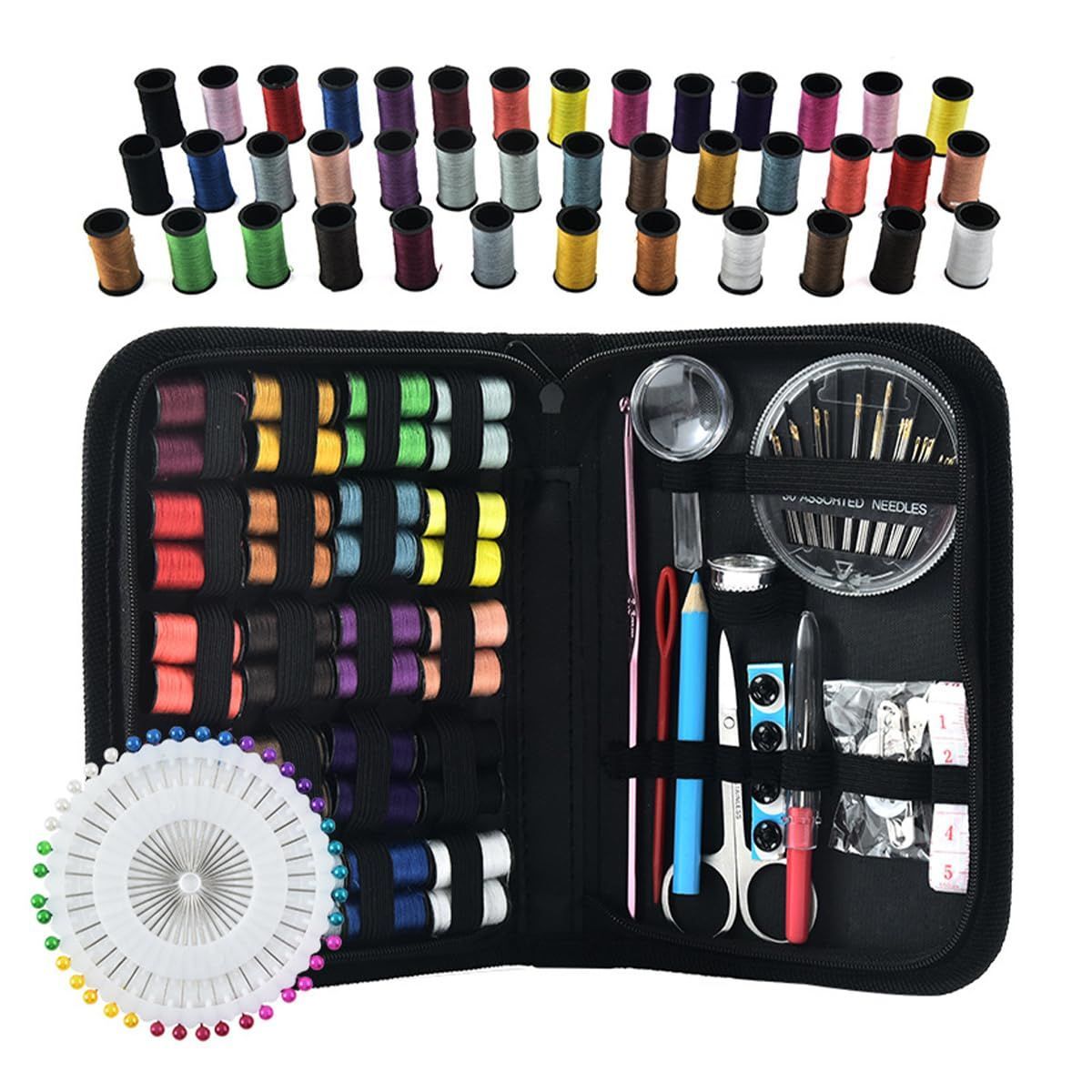 【在庫処分】個 128 DIY 縫製用品 縫製キット キャリングケース付き ポータブル ミニ縫製キット NUZAMAS 糸スプール針とアクセサリー ホームキャンパーや旅行用