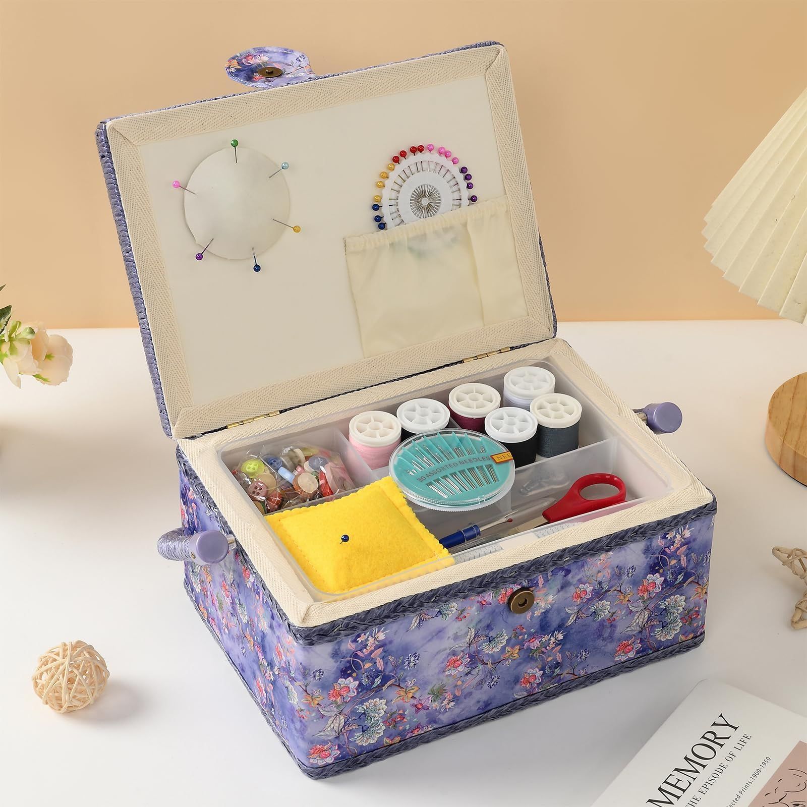 【人気商品】裁縫箱 裁縫セット小物入れ 大容量 ソーイングボックス 二層収納 縫製アクセサリー Du0026D 収納ボックス24*17.5*13cm (青)