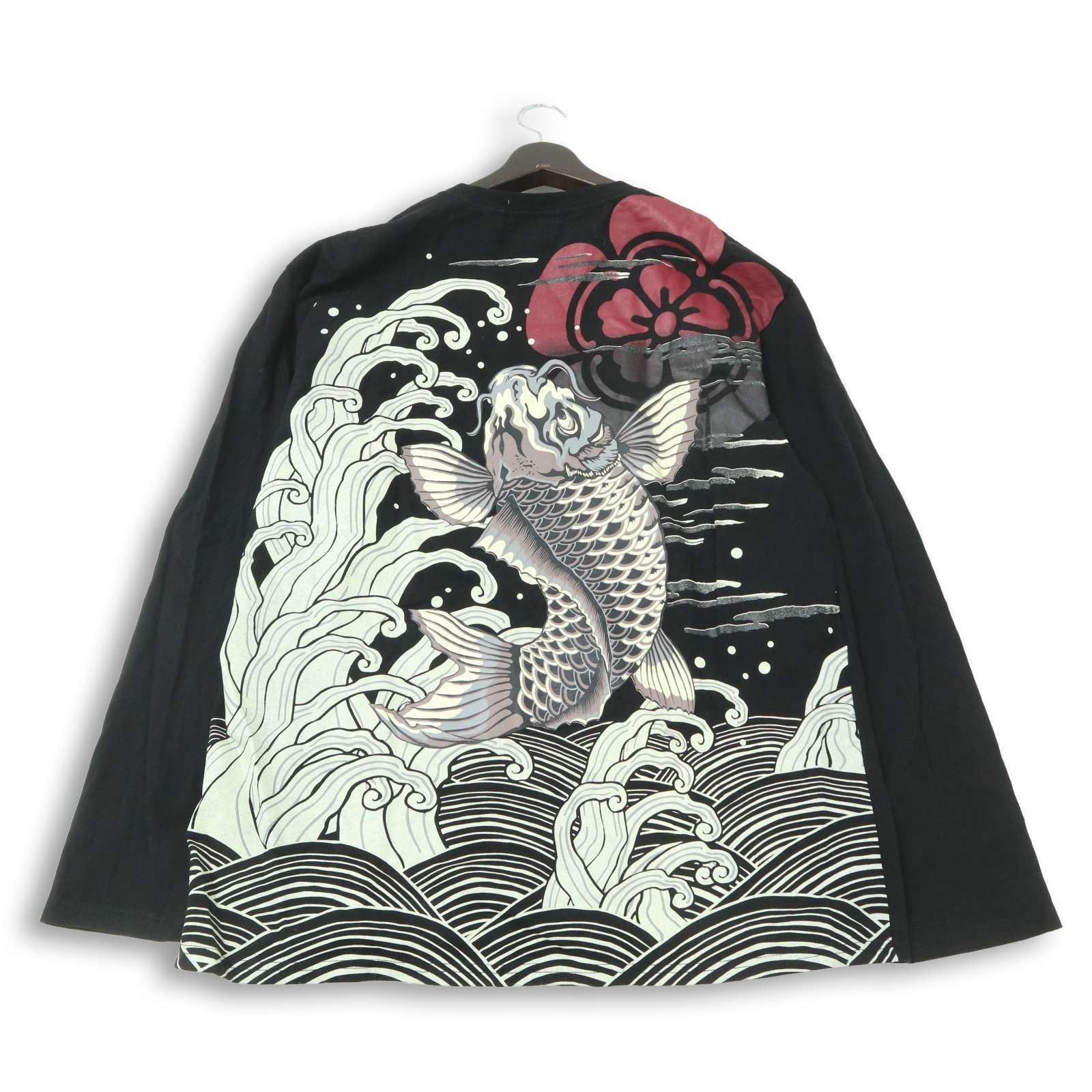 【希少柄】華鳥風月 刺繍 和柄 前後 鯉の滝登り赤 黒 紅葉 ストレート 希少柄】華鳥風月 刺繍 和柄 前後 鯉の滝登り赤 黒 紅葉 ストレート