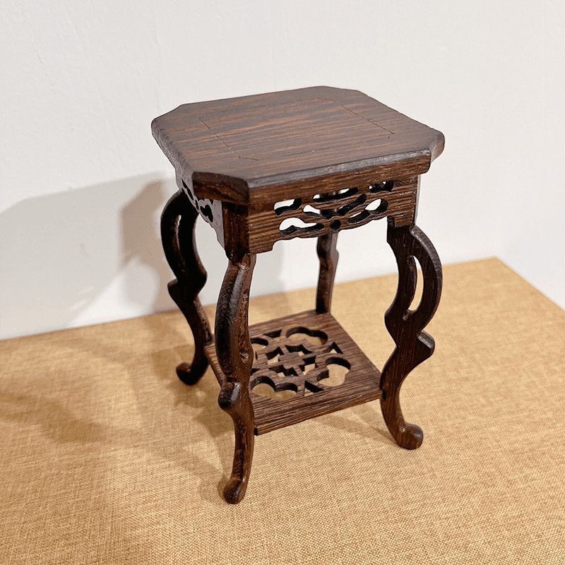 激安 ☆木製 四足 高卓/全高13cm/猫脚/透かし彫/花台/香炉台/飾台/華