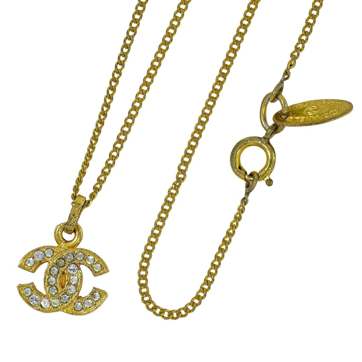 本物 シャネル CHANEL ココマーク ラインストーン ネックレス