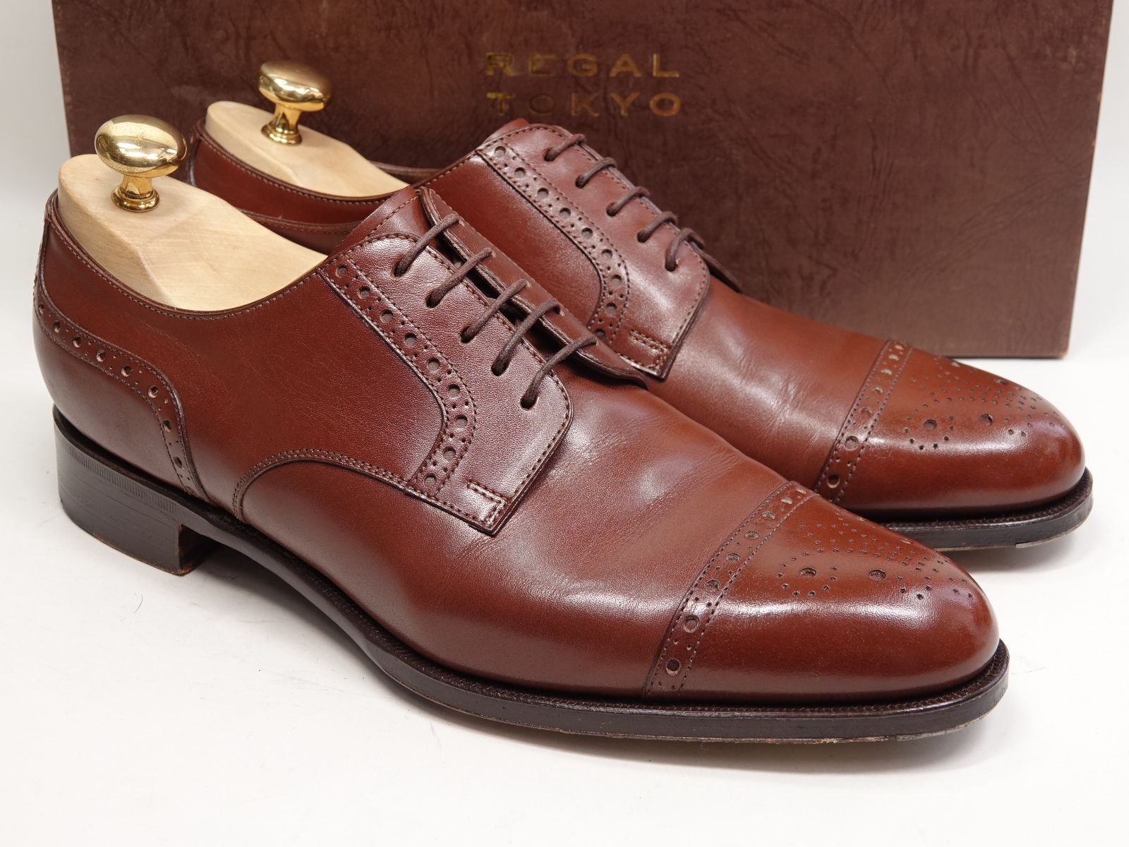 853 / 1216 極上 リーガル（オーダー品） メダリオンキャップトゥ ブラウン カーフ UK6E位？ ツリー付き