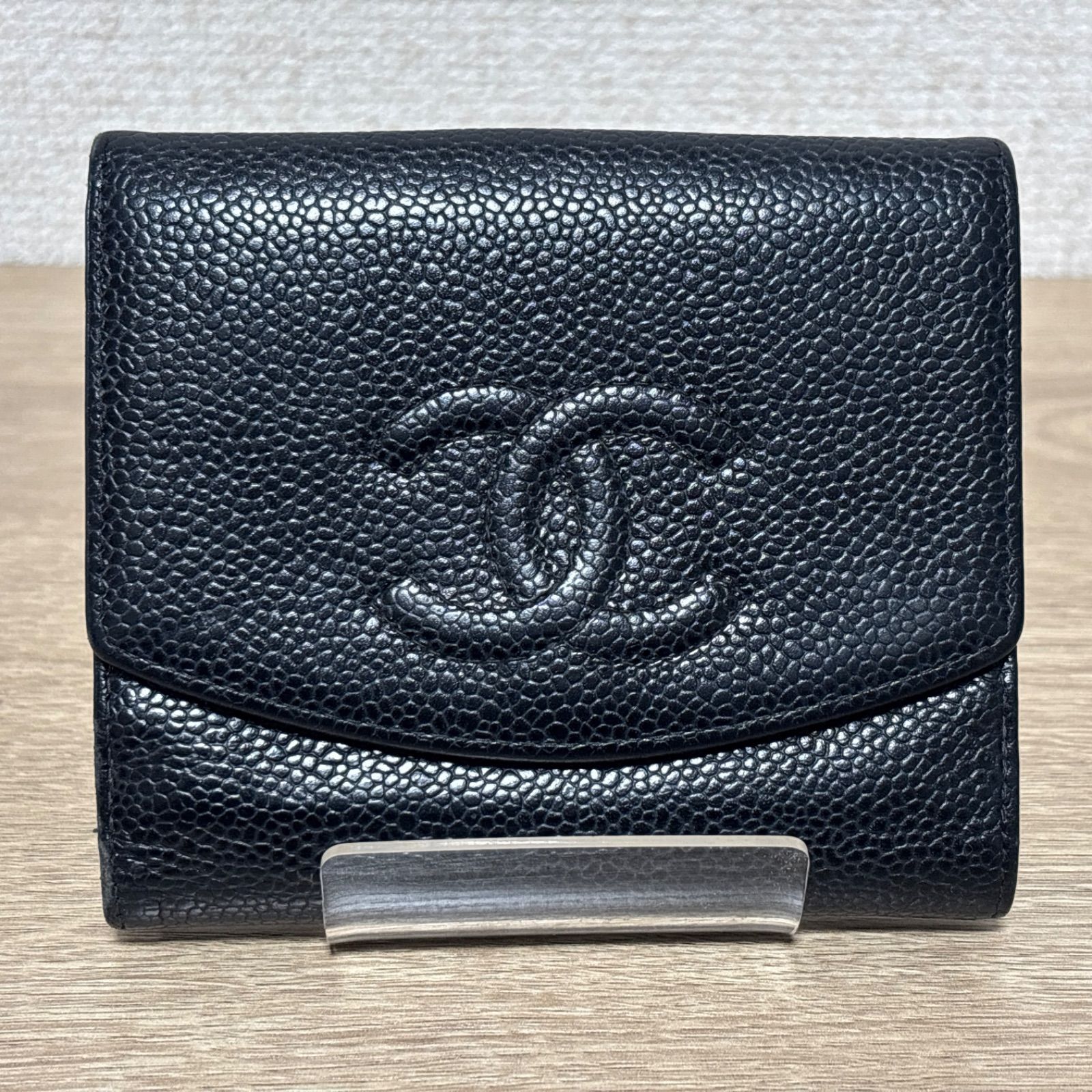 【良品】CHANEL シャネル ココマーク キャビアスキン コンパクトウォレット CHANEL シャネル キャビアスキン ココマーク 折り財布 コンパクト