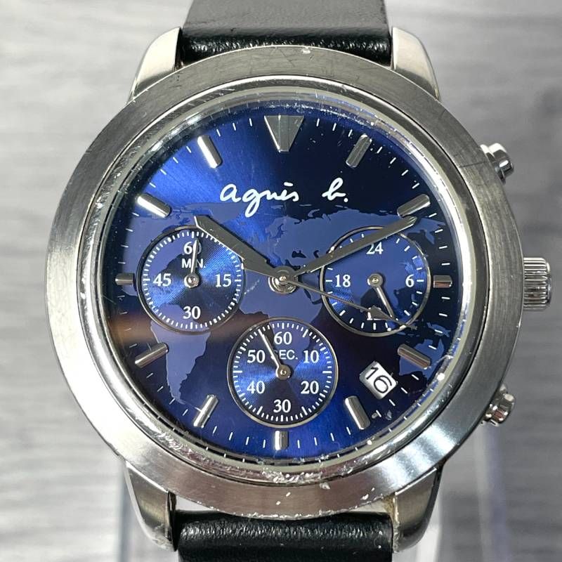 agnès b. アニエスベー レディース クロノグラフ腕時計 ネイビー文字盤