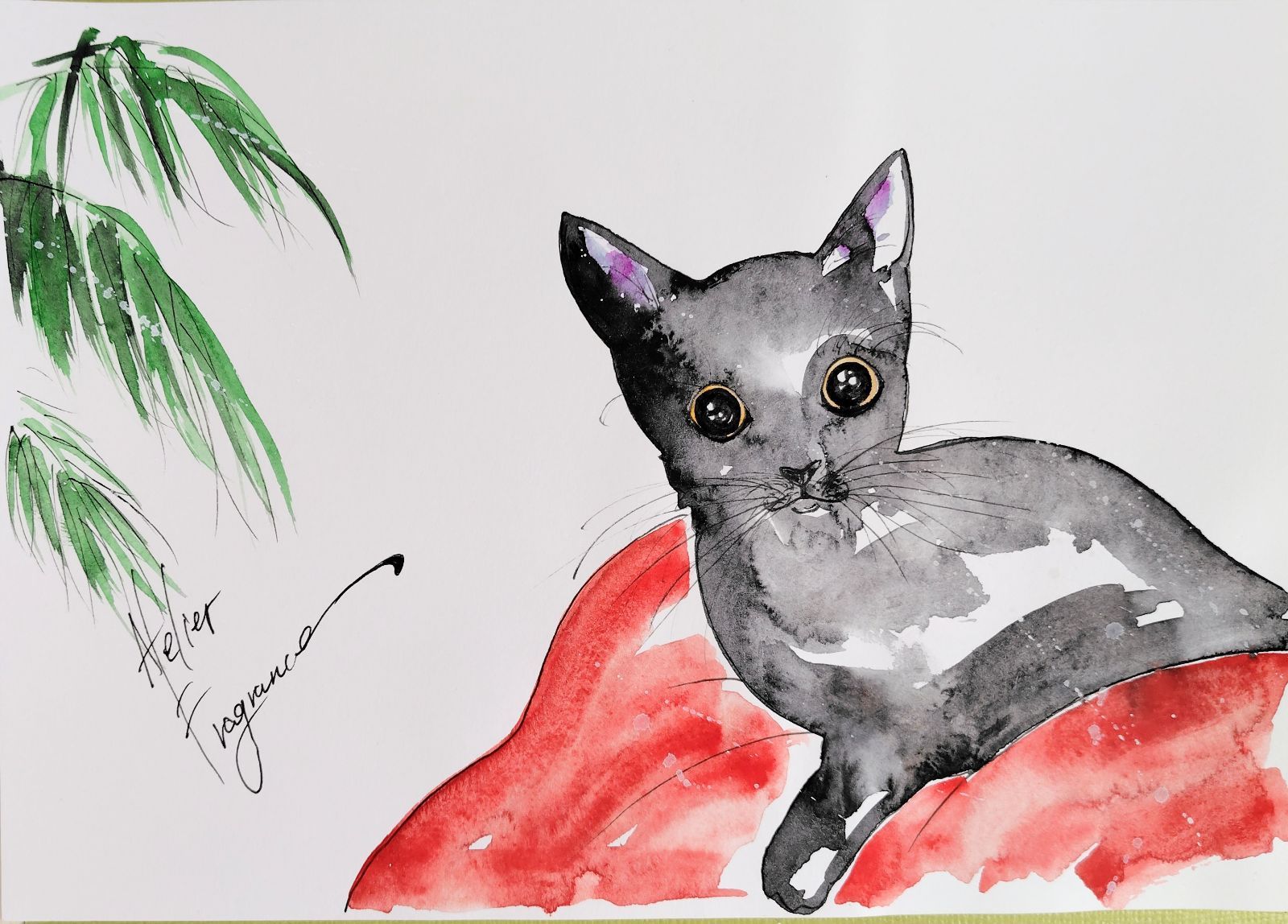 CAT 絵画　イラスト　ドローイング True love knows no distance.” ✨🐈‍⬛❤️ . C620 . #love