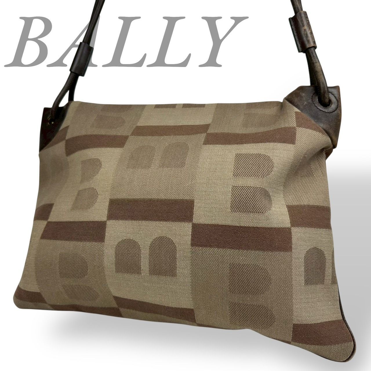B4301】 BALLY バリー ショルダーバッグ レザー キャンバス ブラウン 