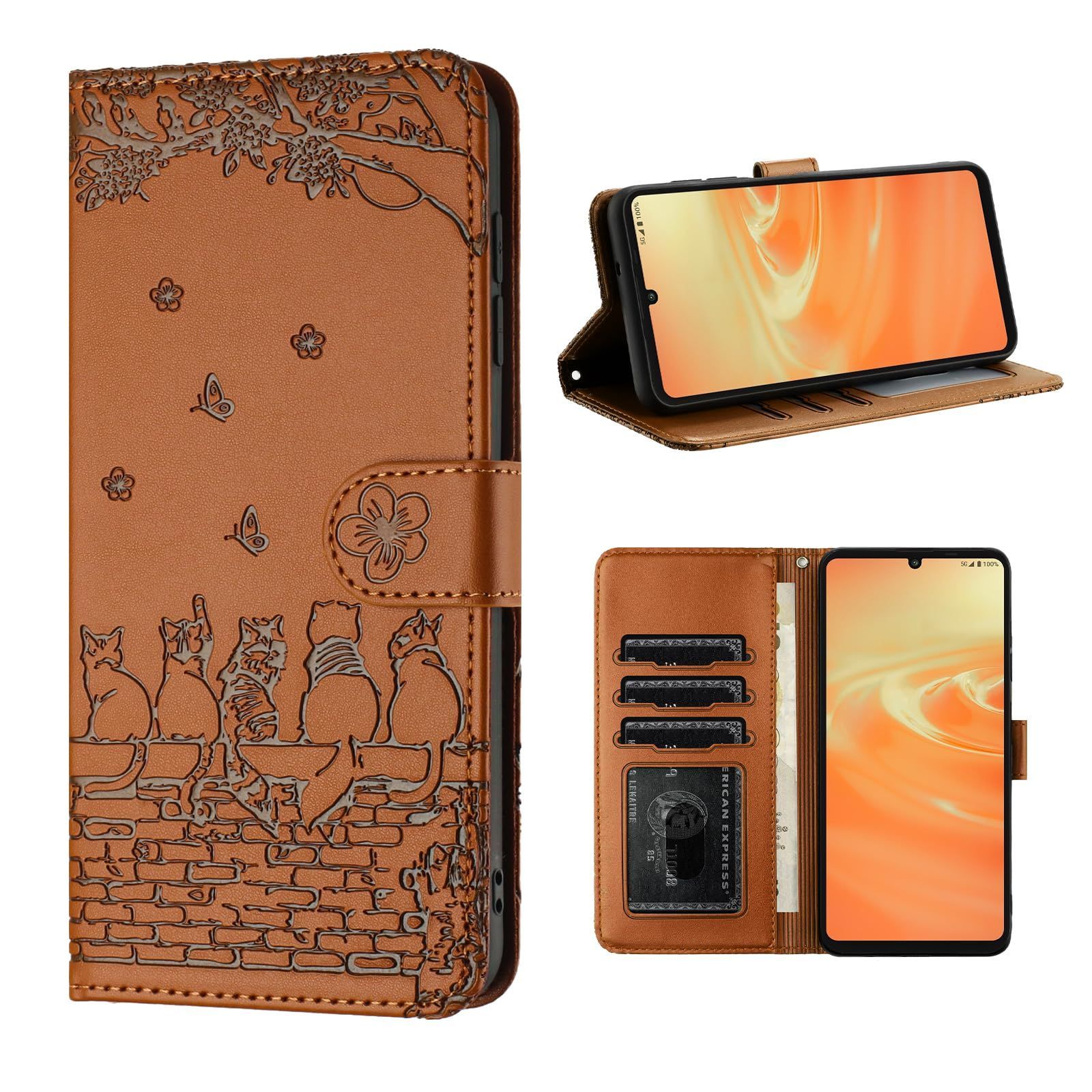  【在庫処分】Sense6 ケース 手帳型 人気 AQUOS sense6s AQUOS ケース 手帳型 おしゃれ SH-54B SHG05 SH-RM19 SH-M19 SHG07 カバー ケース 手帳型 かわいい猫と美しい桜柄スマホケース シャープ センス6 その他
