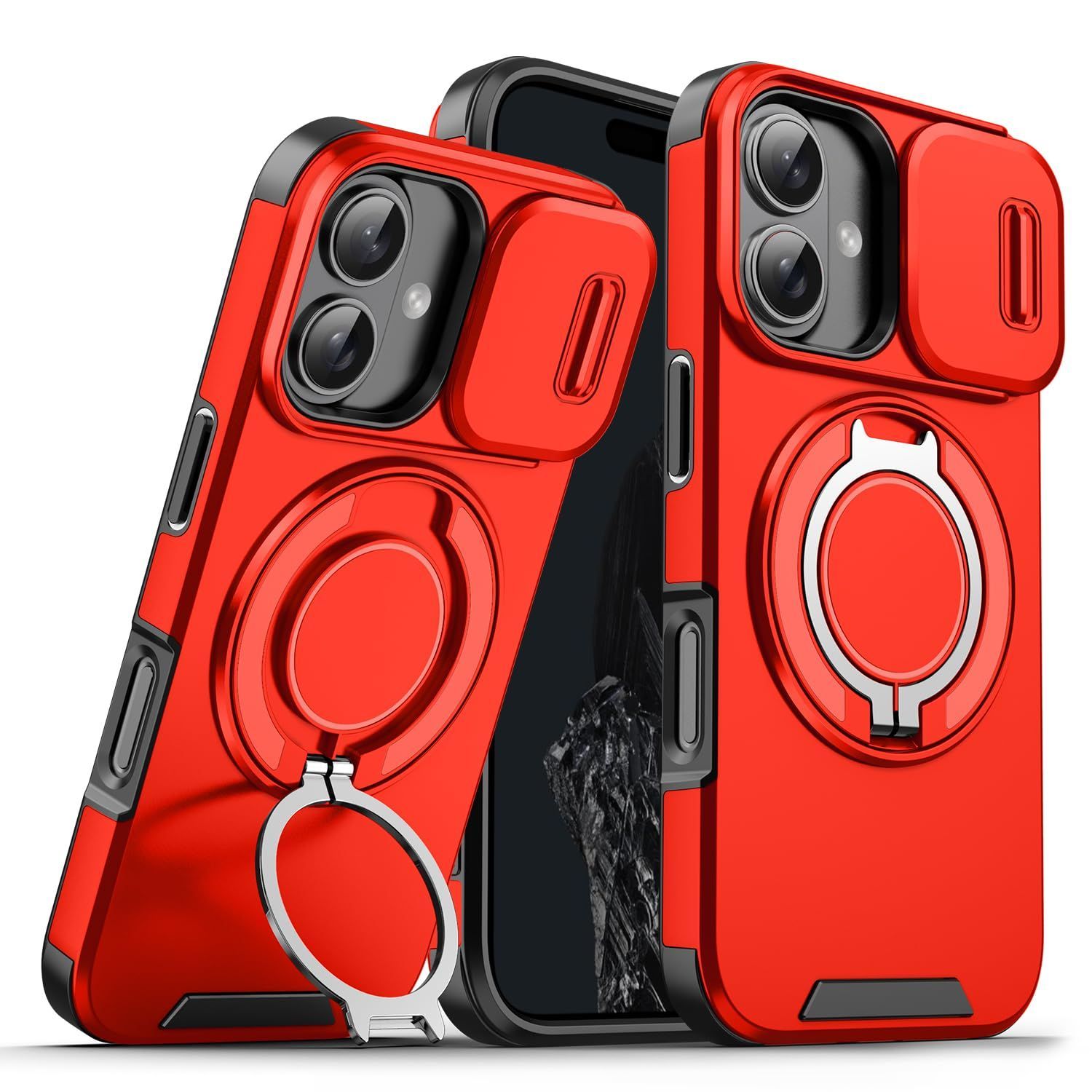【人気商品】ケース Magsafe対応 PC 用 + TPU 二重保護 カメラの保護 iPhone13 落下防止 米軍MIL規格 耐衝撃 iPhone / 13 14対応 スマホケース リング付き iPhone14 スタンド付き レッド 赤
