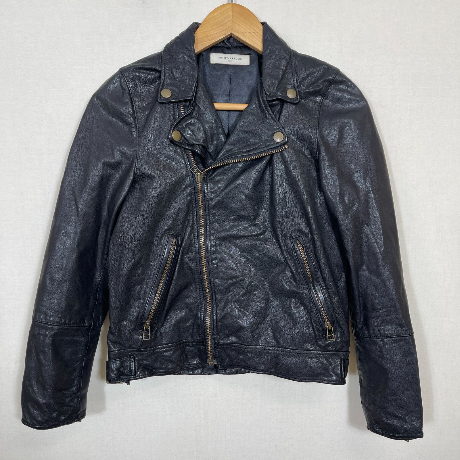 ユナイテッドアローズ　レザージャケット　ダブルライダース　やぎ皮 ユナイテッドアローズ ダブルライダースジャケット 36 S ブラック やぎ