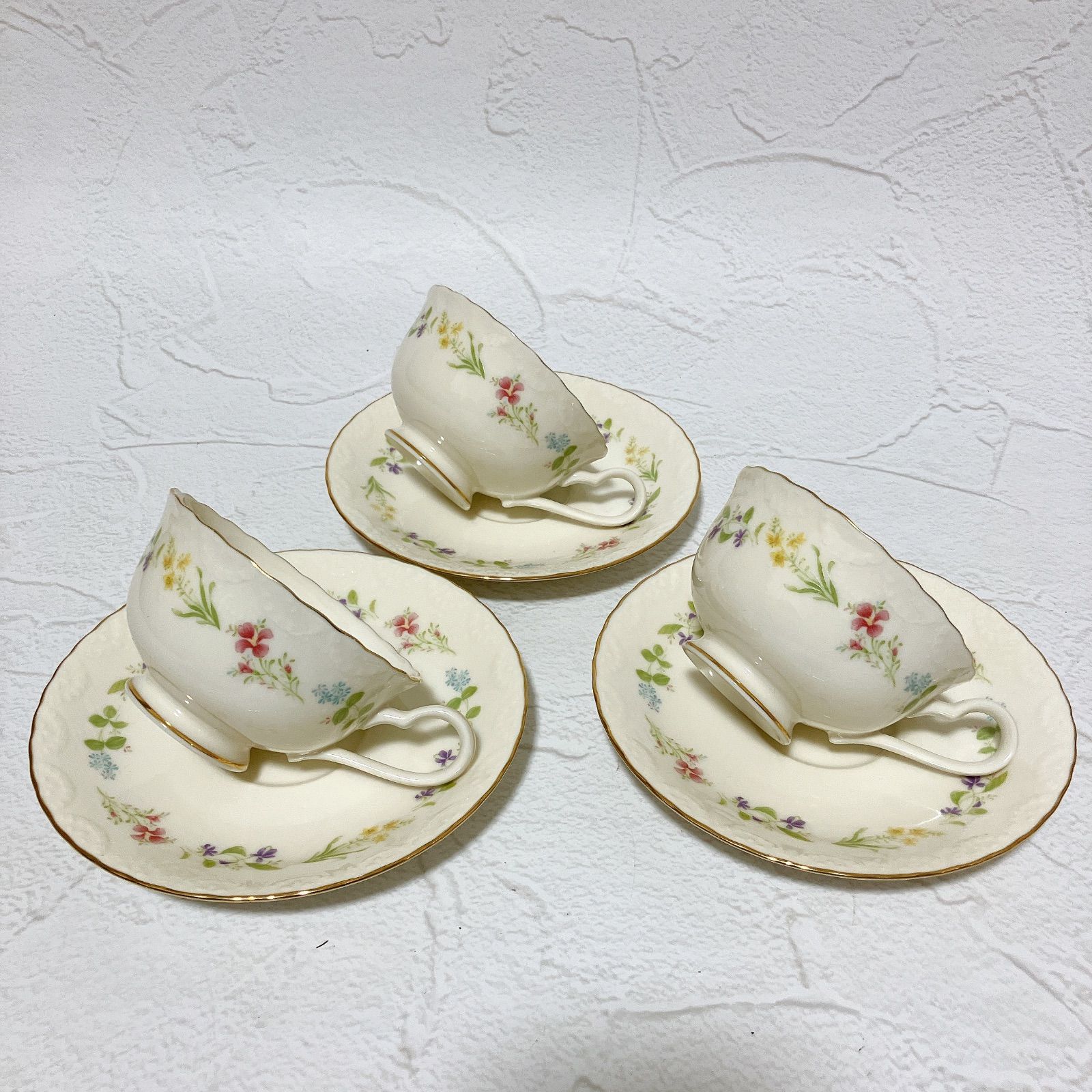 ノリタケ コンテンポラリー カップ＆ソーサー 3客セット 金彩 花柄