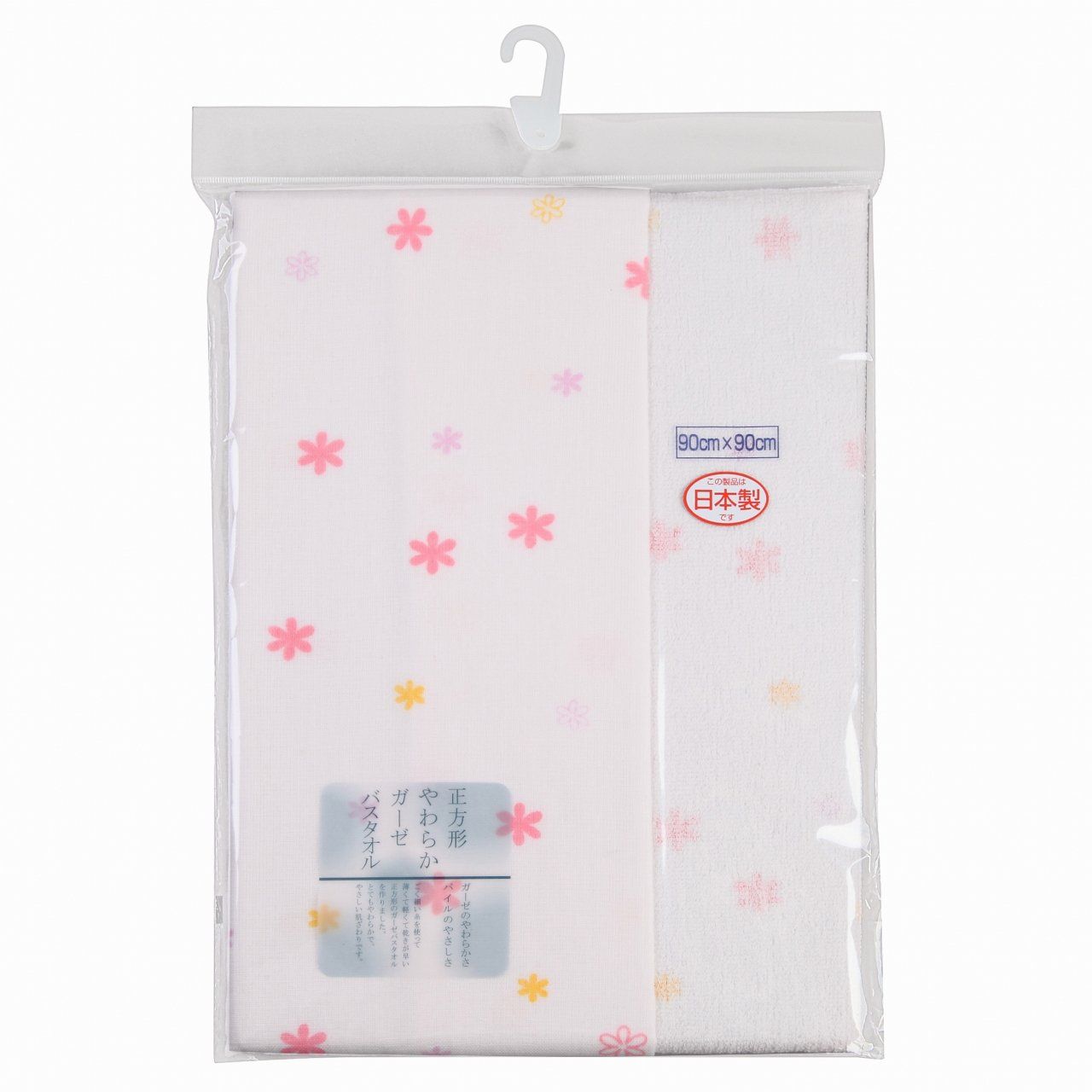  新品 綿100% 日本製 ガーゼバスタオル 花柄 ピンク 90×90cm ベビー 入浴・スキンケア タオル・ウォッシュクロス 沐浴 お風呂 敏感肌 ベビーオイル・ローション