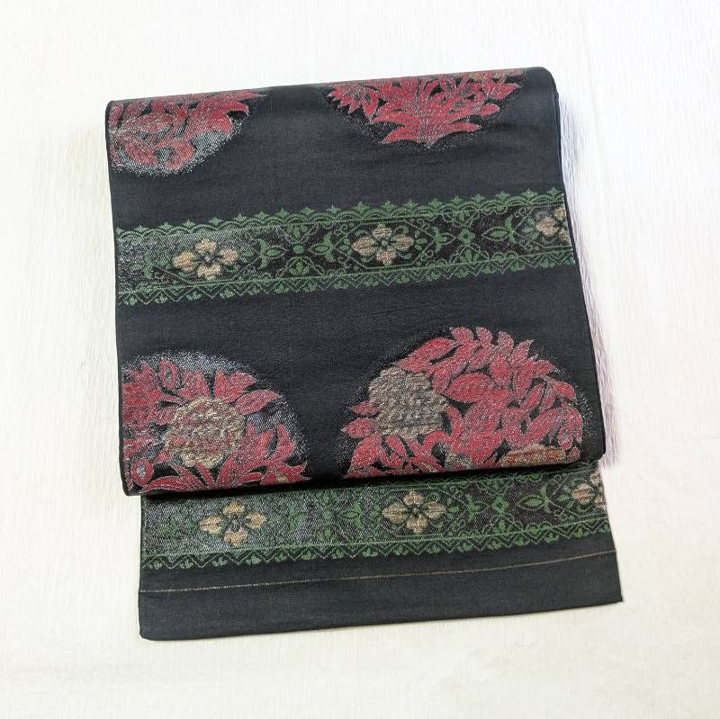 名古屋帯 京袋帯 長尺 花唐草 花輪 袋仕立て 正絹 148 - メルカリ