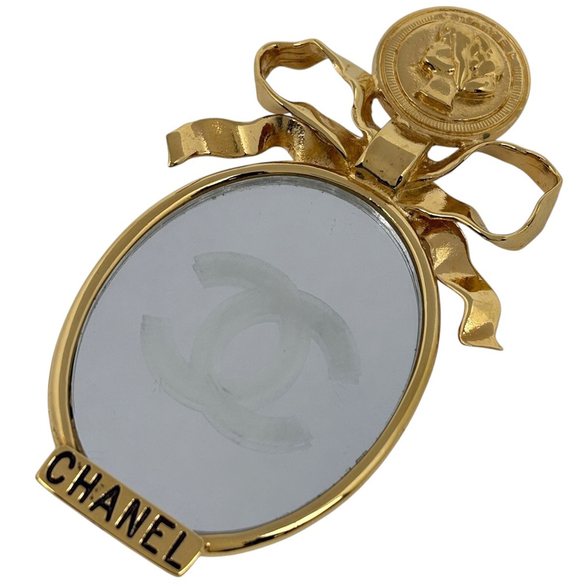 シャネル CHANEL ココマーク ミラー ブローチ ロゴ リボン ブローチ GP