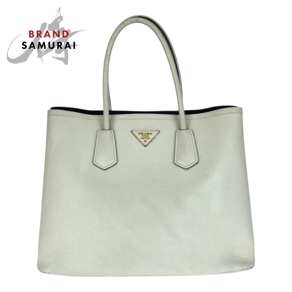 PRADA プラダ サフィアーノ 三角ロゴプレート ホワイト ゴールド金具