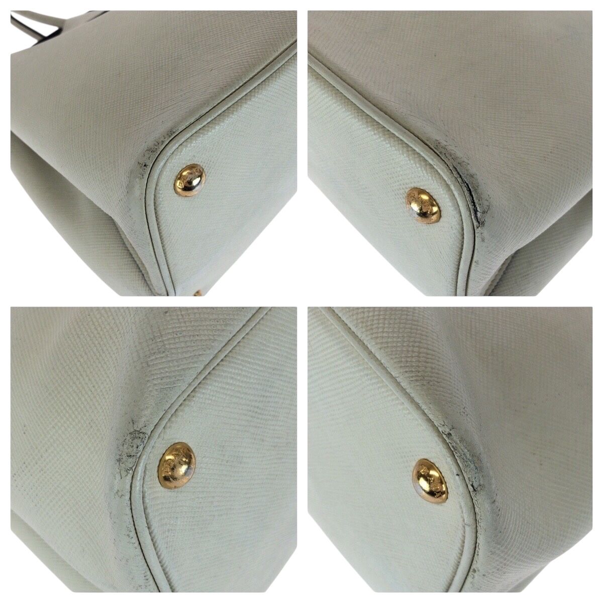 PRADA プラダ サフィアーノ 三角ロゴプレート ホワイト ゴールド金具