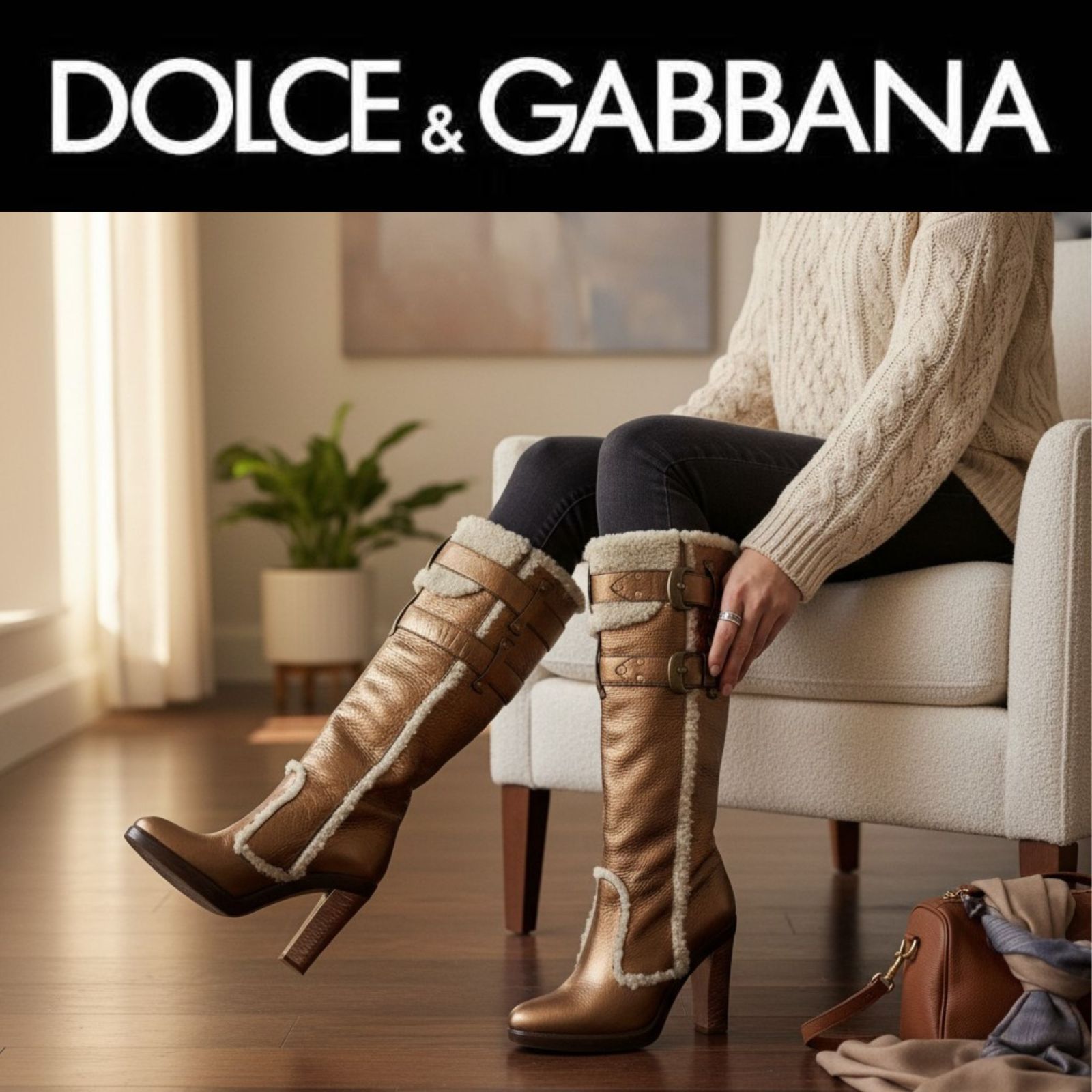 D&G DOLCE&GABBANA レザーウエスタンヒールブーツ レディース D&G ロングブーツ Dolce & Gabbana(ドルチェ&ガッバーナ