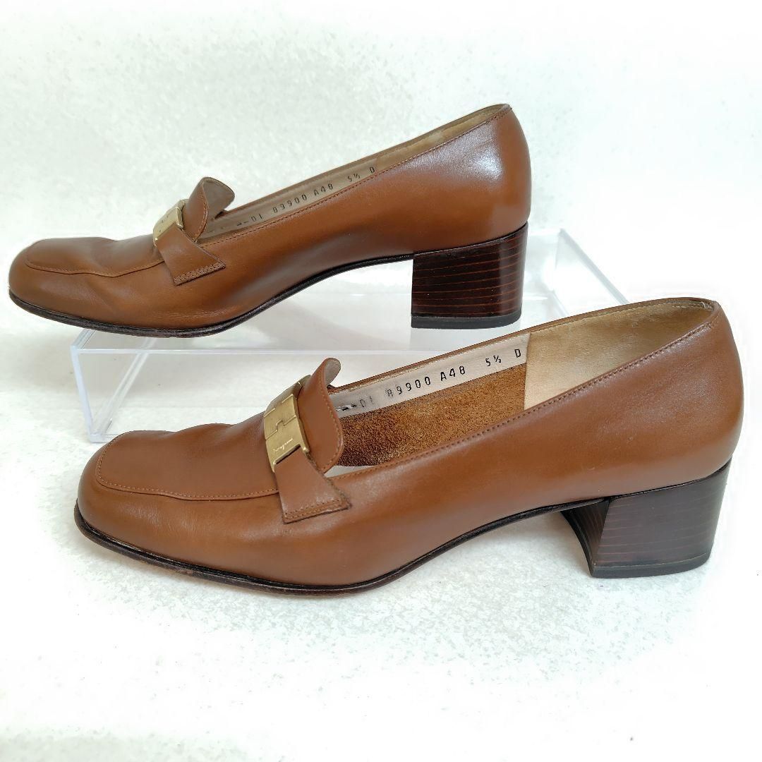 美品 フェラガモ ローファー 5.5D プレート スクエア チャンキー 22.5