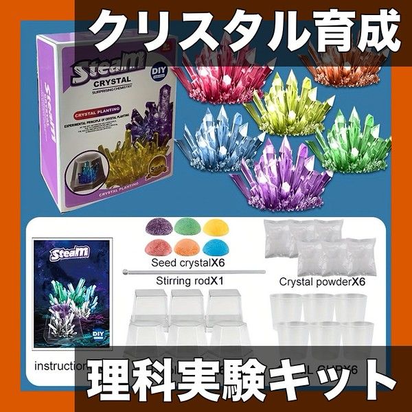 知育玩具】クリスタル育成キット 自由研究 実験セット 理科 科学 鉱物