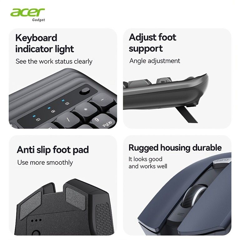 HOT，2026 【静音設計＆エルゴノミクス】ワイヤレスキーボード マウスセット Acer 2.4GHz USB接続 フルサイズ112キー 6ボタン 3段階DPI調整 耐水性 角度調整 耐久ABS素材採用 キーボード本体