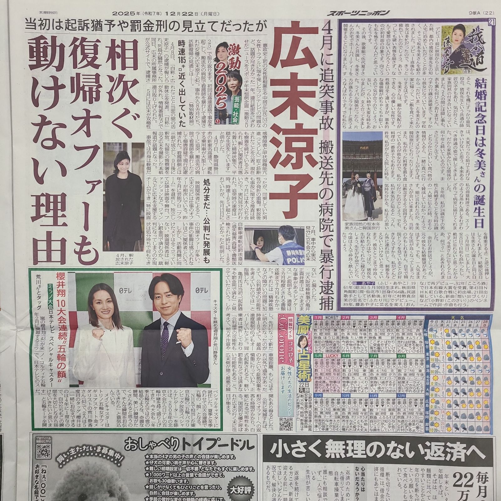 匿名配送！送料込み！ 12月22日 朝刊 スポーツ紙全5社 - メルカリ