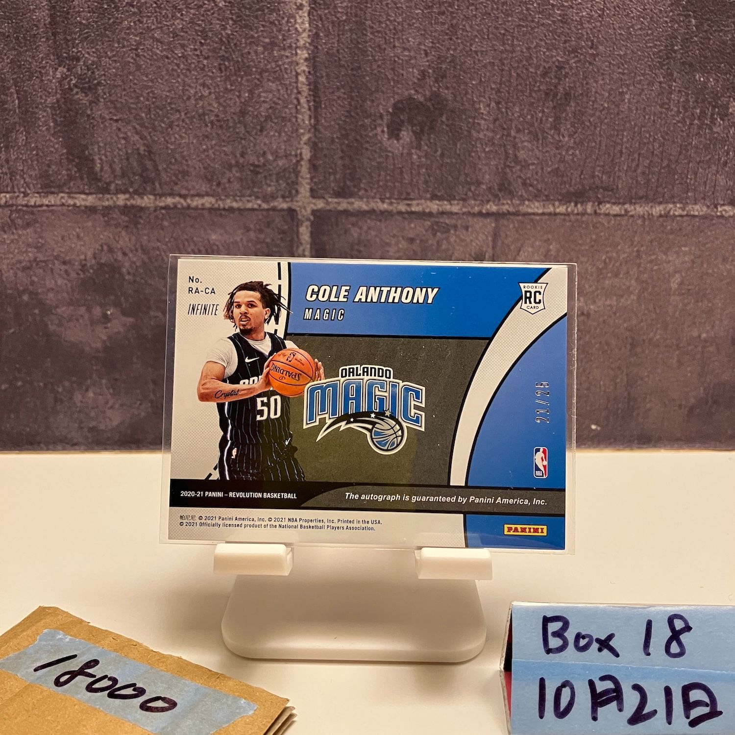 2020-21 Panini Cole Anthony 21/25 直筆サインカード Orlando Magic
