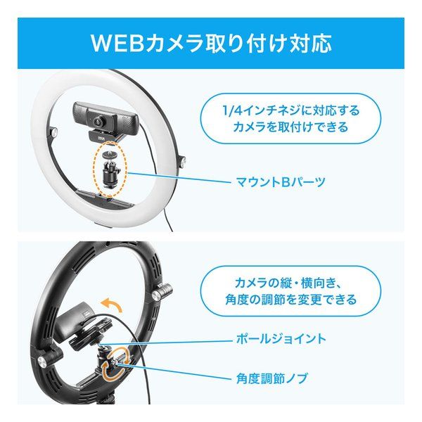 SANWA SUPPLY サンワサプライ WEBカメラ用LEDライト付きスタンド テレワーク CMSSTN2BK (2508846) CMS-STN2BK サンワサプライ SANWA WEBカメラ用LEDライト付きスタンド | ワークライト