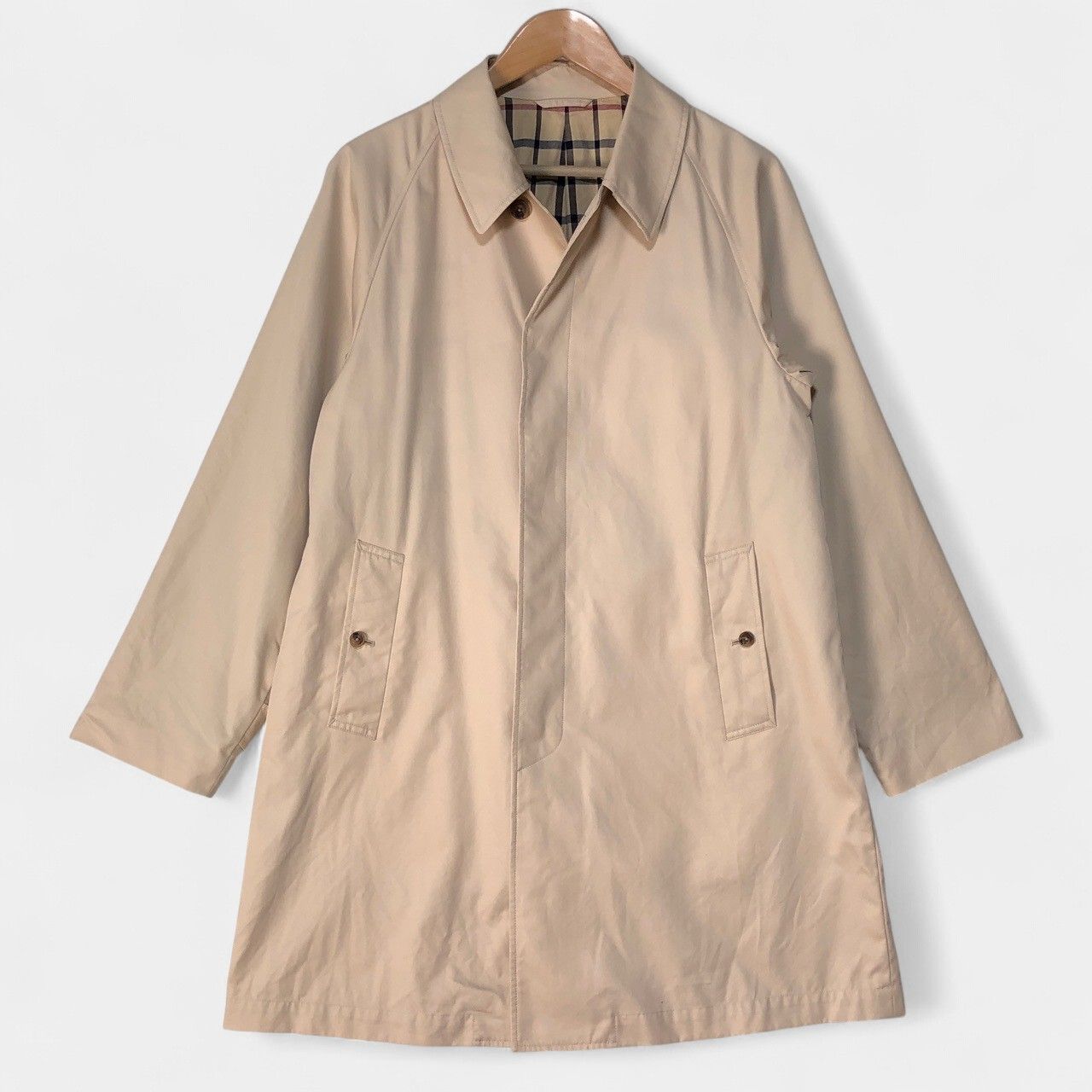 ブルックスブラザーズ ステンカラーコート ベージュ 裏地チェック 比翼