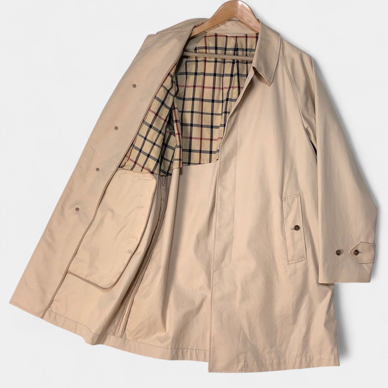 ブルックスブラザーズ ステンカラーコート ベージュ 裏地チェック 比翼