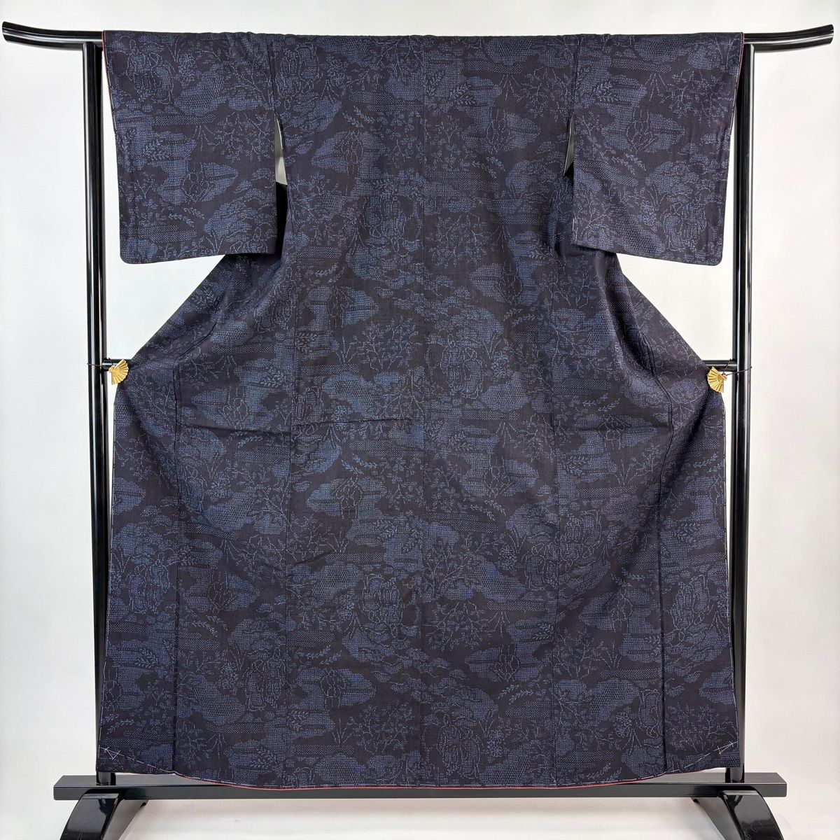 美品 結城紬 丈160 裄68 証紙あり 美品】 結城紬 身丈160cm 裄丈62.5cm S 袷 本場結城紬 証紙 人物 雲文