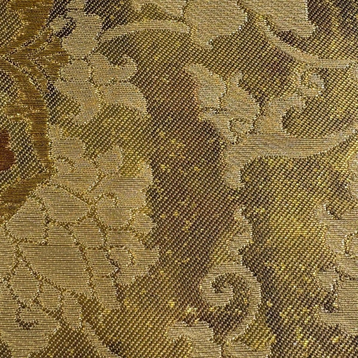 袋帯 名品 川島織物 落款 華文 鳳凰 金糸 箔 金色 六通 正絹 【中古