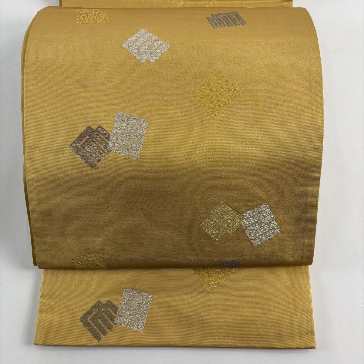 袋帯 名品 落款 渡辺雪三郎 源氏香 金銀糸 箔 金色 六通 正絹 【中古